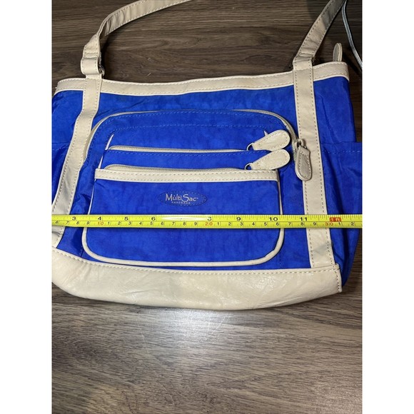 NWOT MultiSac Omega Shopper Tote Bag Purse Blue Double Handle IPAD Friendly - Picture 8 of 9